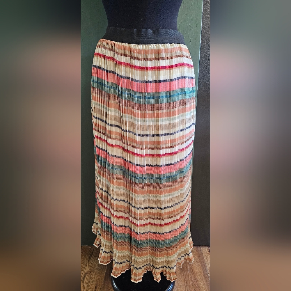 Striped Multicolor Pleated Skirt